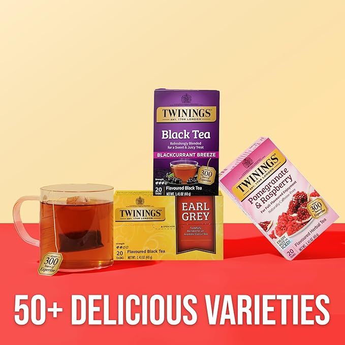 Twinings Blackcurrant Breeze Black Tea Individually Wrapped Bags, 20 Count (Pack of 6), Sweet, Tangy Taste, Caffeinated, Enjoy Hot or Iced, 120 Teabags - Bloomnest