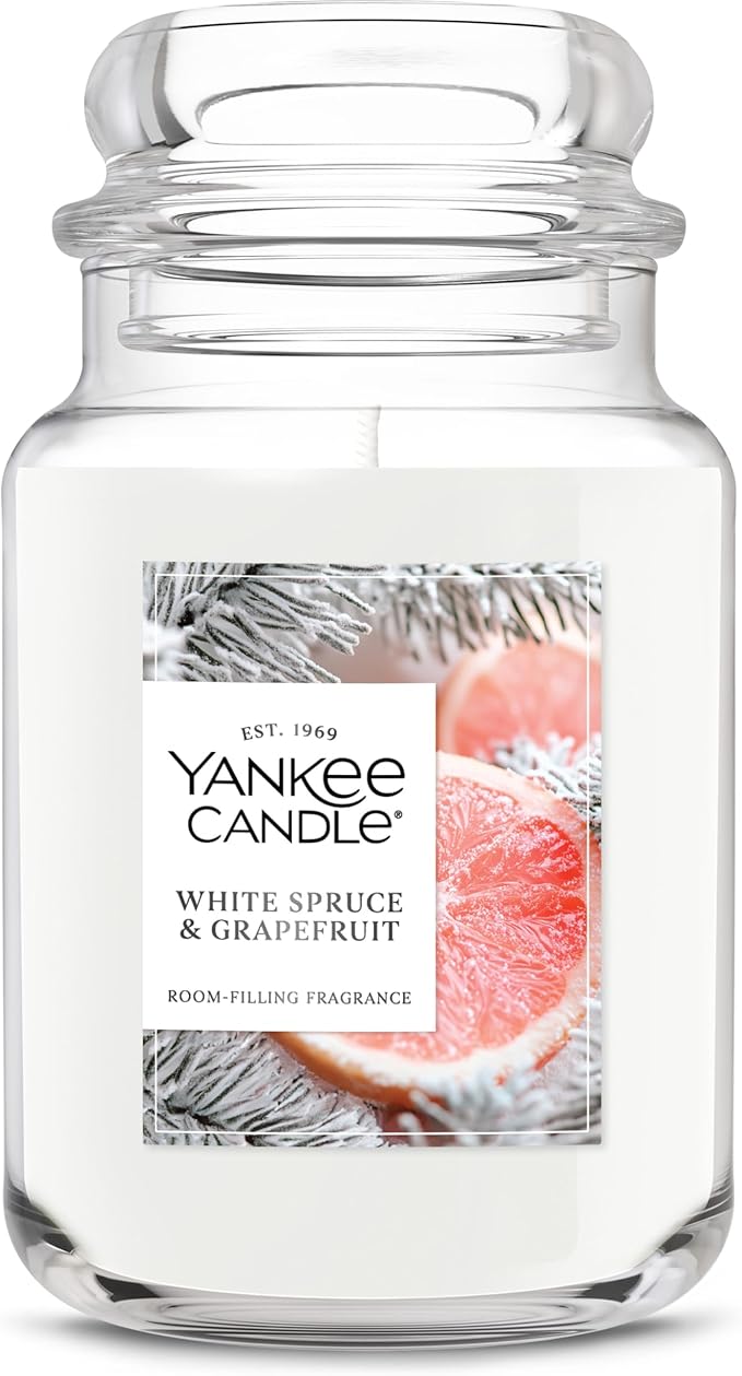 Yankee Candle White Spruce & Grapefruit Scented Candle, 22oz Large Jar with up to 150 Hour Burn Time, Giftable - Bloomnest