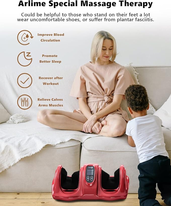 ARLIME Foot Massager Machine, Stimulates Blood Circulation Deep Kneading Shiatsu Foot Massager, Rolling & Pulsing for Leg Calf Arm Ankle w/Remote, Red - Bloomnest