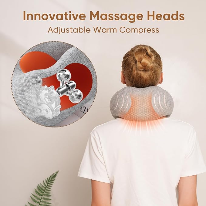 Howdy Shiatsu Neck Massager with Heating [2026 Upgraded], Heated Neck Pillow Cordless for Pain Relief Deep Tissue Kneading, 2025 Christmas for Mom Dad Gift, 2-in-1 Portable for Airplane Travel - Bloomnest