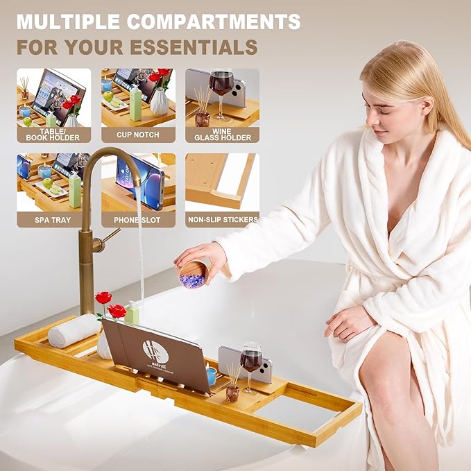 Yirilan Bathtub Trays for Tub,Bath Tray, Foldable Bathtub Caddy,Bamboo - Bloomnest