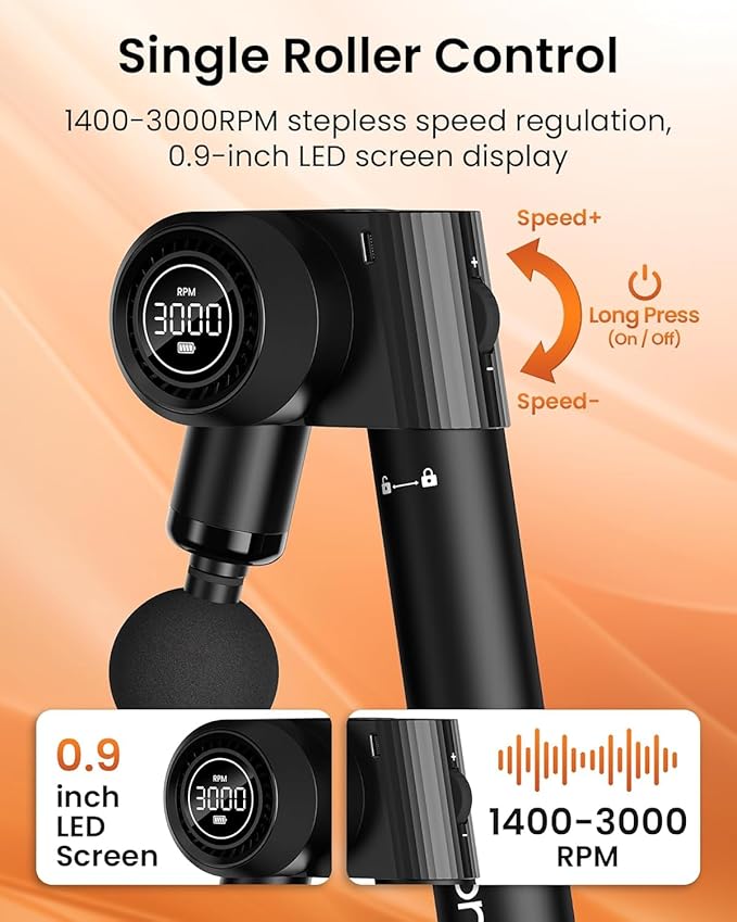 Foldable Massage Gun Deep Tissue with 5 Adjustable Angles,Portable Percussion Back Massager for Muscle/Neck/Body Pain Relief with Long Extension Metal Handle,32-Speeds,with Carry Case - Bloomnest