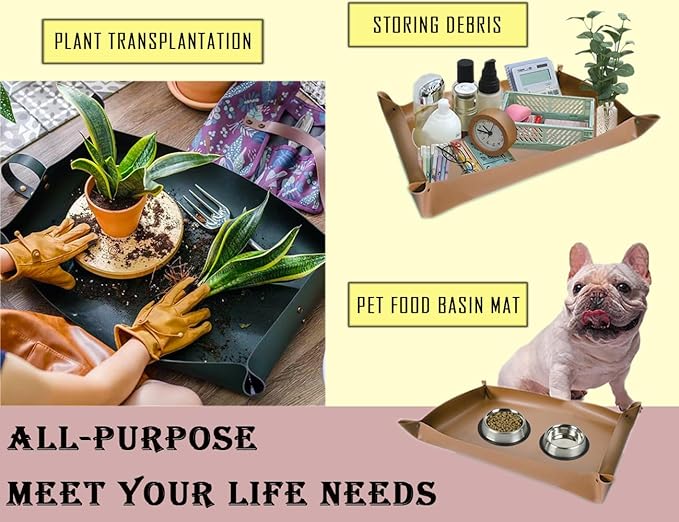 Thickened Leather Plant Repotting Mat, Indoor and Outdoor Potting Mat, 30" x 18" Foldable Tray with Mess Control (Dark Green) - Bloomnest