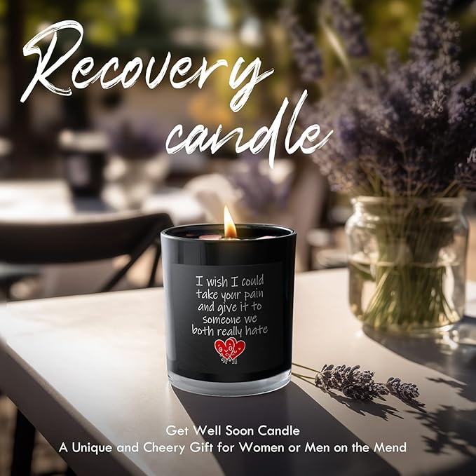 Get Well Candle with Healing Crystals - Get Well Gifts for Women After Surgery, Lavender Scented Candle, 10 oz, Black - Bloomnest