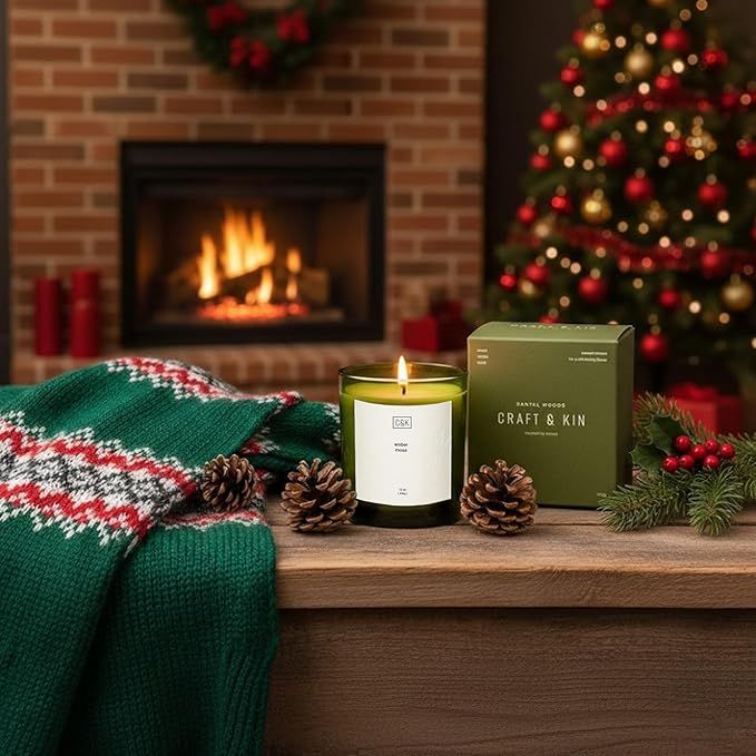 Craft & Kin 12oz Amber Moss Christmas Candle for Home | Premium Green Winter Scented Candles for Men | Made with Natural Soy | Holiday Candles Gifts for Men and Women | Nature Collection - Bloomnest