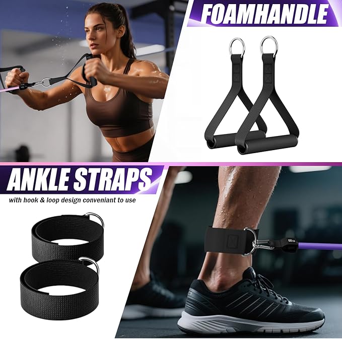 WHATAFIT Resistance Bands, Exercise Bands，Resistance Bands for Working Out, Work Out Bands with Handles for Men and Women Fitness, Strength Training Home Gym Equipment - Bloomnest