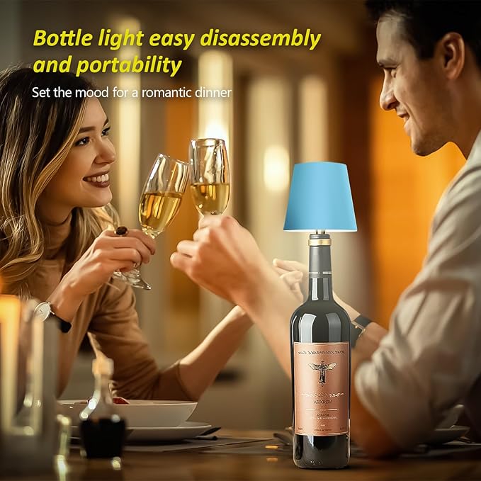 2025 New Wireless Bottle Lamp - LED Bottle Lights for Liquor & Wine Bottles, Cordless Lampshade, Whiskey Bottle Top Light, Bottle Stopper Night Light Kit, Rechargeable 3-Tone Touch-Dimmable - Bloomnest