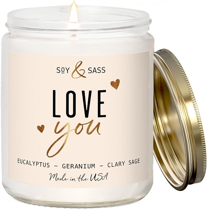 Valentines Day Gifts for Her, Valentine Candles -I Love You Candle, w/Eucalyptus & Geranium I I Love You Gifts for Her I Valentines Day Candle for Wife, Girlfriend I 9oz, 50Hr Burn, USA Made - Bloomnest