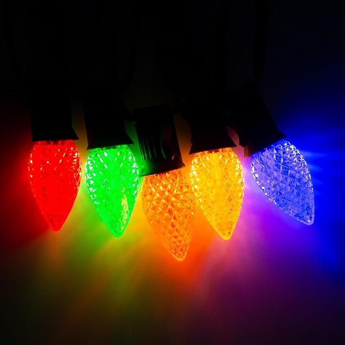 Meconard C7 Led Replacement Christmas Light Bulbs, C7 Shatterproof Led Bulbs for Christmas Indoor Outdoor String Lights, E12 Candelabra Base, Commercial Grade Holiday Bulbs, Multi-Color, 25 Pack - Bloomnest