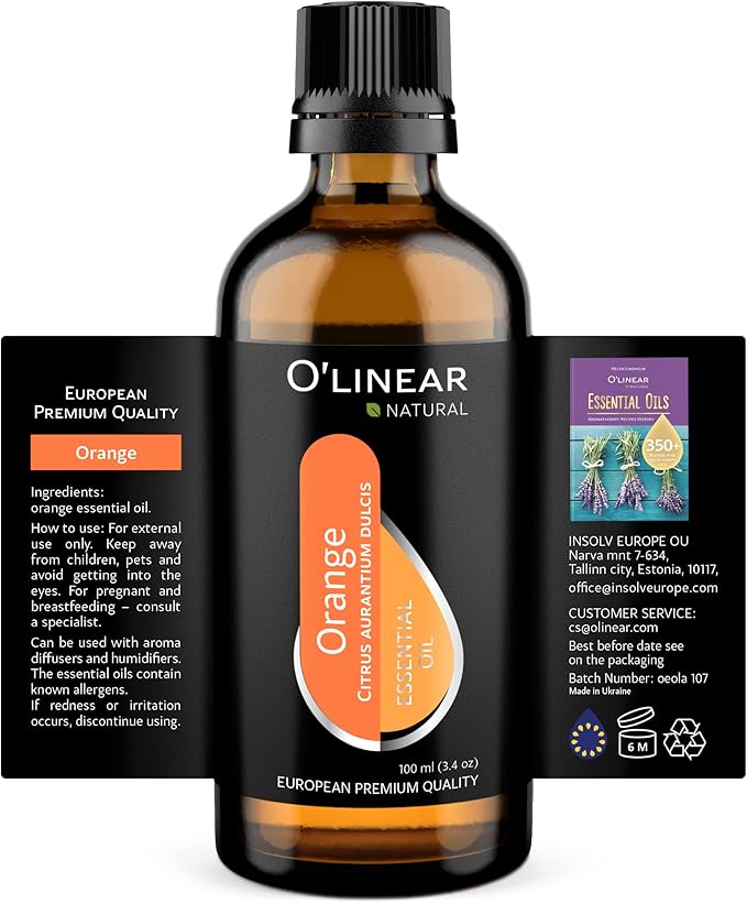 O'linear Pure Orange Essential Oil for Diffuser and Humidifier - Mood-Boosting 100% Fresh Summer Scents, Long-Lasting Sweet Orange Oil, Perfect for Essential Oil Necklaces and Air Fresheners 3.4 Fl Oz - Bloomnest