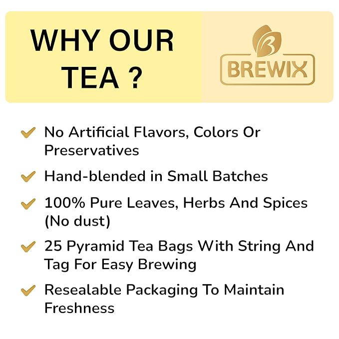 BREWIX, Dandelion Root Detox Tea (25 Pyramid Tea Bags) Caffeine-Free Herbal Blend with Ginger, Tulsi & Turmeric | Supports Liver Health & Gentle Cleanse | Natural & Refreshing | Direct from Source - Bloomnest
