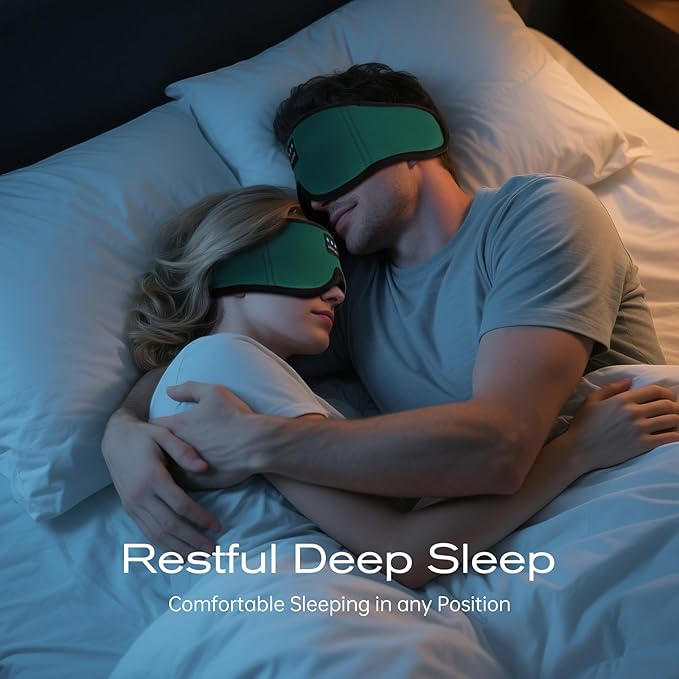 3D Sleep Mask with Bluetooth Headphones, Sleeping Headphones for Side Sleepers, Wireless Music Eye Mask with Ultra-Thin Stereo Speakers for Men, Women, Tech Gifts, Deep Green - Bloomnest
