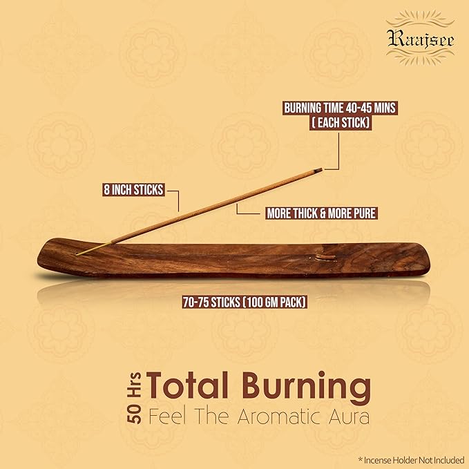 Raajsee Sandalwood Incense Sticks 100 Gm Pack-100% Pure Organic Natural Hand Rolled Free from Chemicals-for Church,Aroma Therapy,Relaxation,Meditation & Sensual Therapy RAAJSEE
