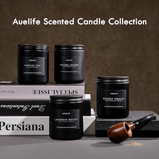 Scented Candles for Men | Lavender & Wood Candle - Candle for Men, Manly Candles for Home Scented, Man Gifts for Him/Friend, 7oz Black Jar - Bloomnest