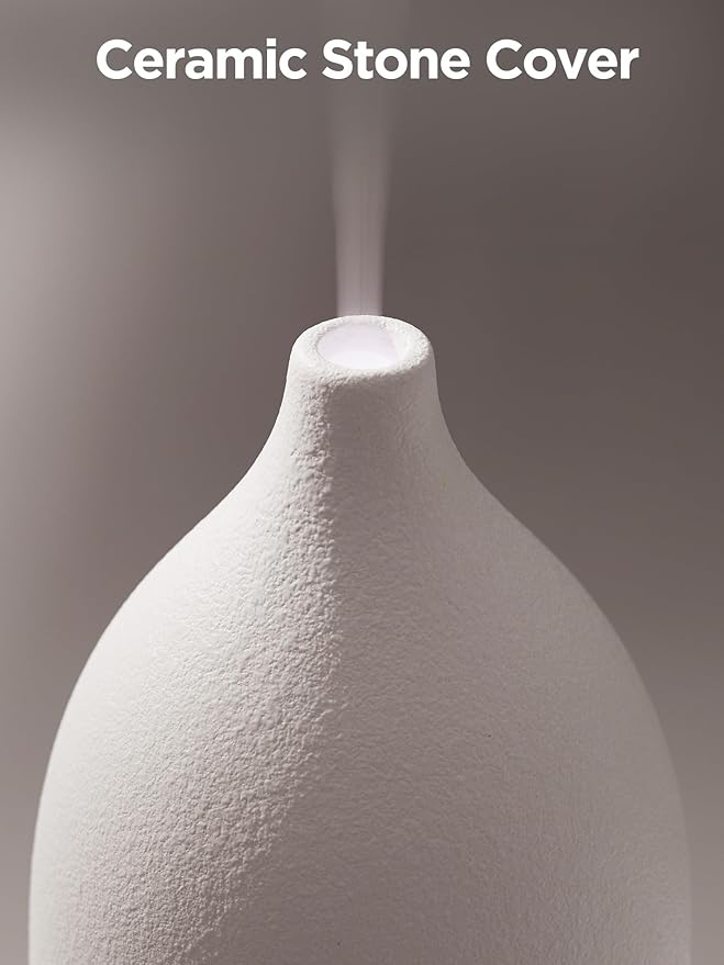 InnoGear Oil Diffuser, 150ML Ceramic Diffuser for Essential Oils Handcrafted Aromatherapy Diffuser Ultrasonic Cool Mist Humidifier with 2 Mist Modes Waterless Auto Off for Room Office, White Base - Bloomnest