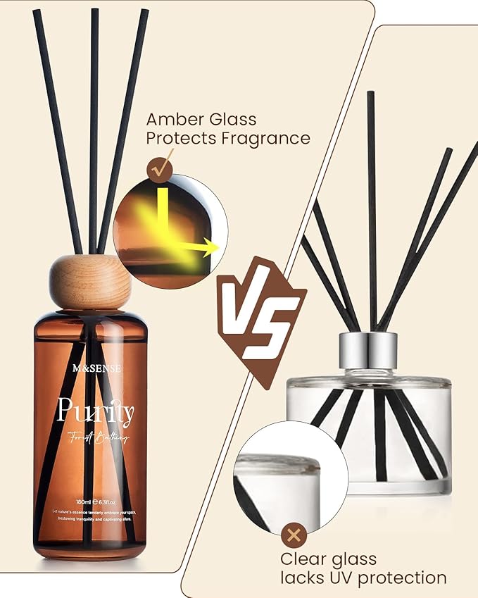 M&SENSE Reed Diffuser Set, Jasmine Sandalwood Scented 6.3 fl oz Natural Essential Oil Diffusers with Sticks, Non-Toxic Organic Air Freshener, Long-Lasting Fragrance Oils for Home Bathroom Living Room MSENSE