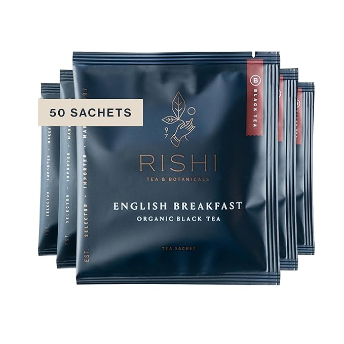 Rishi Tea English Breakfast Tea - Organic Sachet Tea Bags, Energizing & Caffeinated Pure Black Tea, Ideal for Hot or Iced Tea - 50 Count - Bloomnest