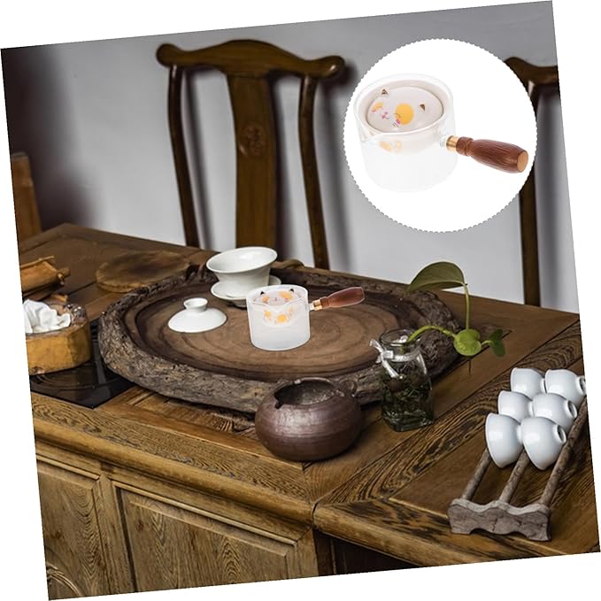 Rotation Ceramic Glass Tea Maker with Side Wooden Handle Practical Small Capacity Teapot for Loose Leaf and Blooming Tea Easy to Clean and Pour Compact Design for Home and Office