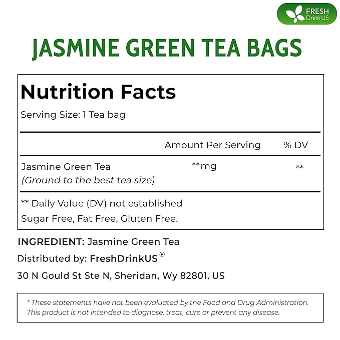 FreshDrinkUS, Premium 135 Jasmine Green Tea Bags, 100% Natural & Pure from Jasmine Green Herbal Tea. Made with Natural Material Tea Bags. No Sugar, No Caffeine, No Gluten, Vegan. - Bloomnest