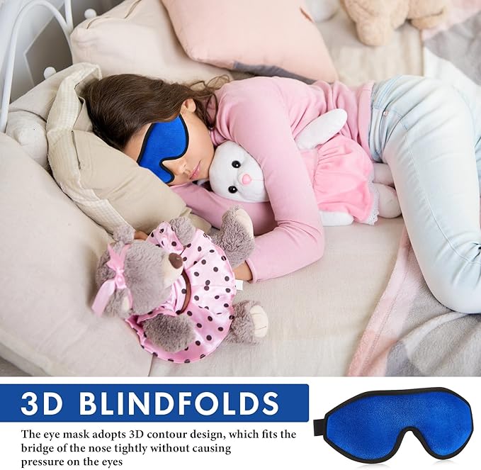 Coume Sleep Mask for Kids 3D Sleeping Blindfold Memory Foam Contoured Eye Mask with Blocking Light with Adjustable Strap(Dark Blue) - Bloomnest