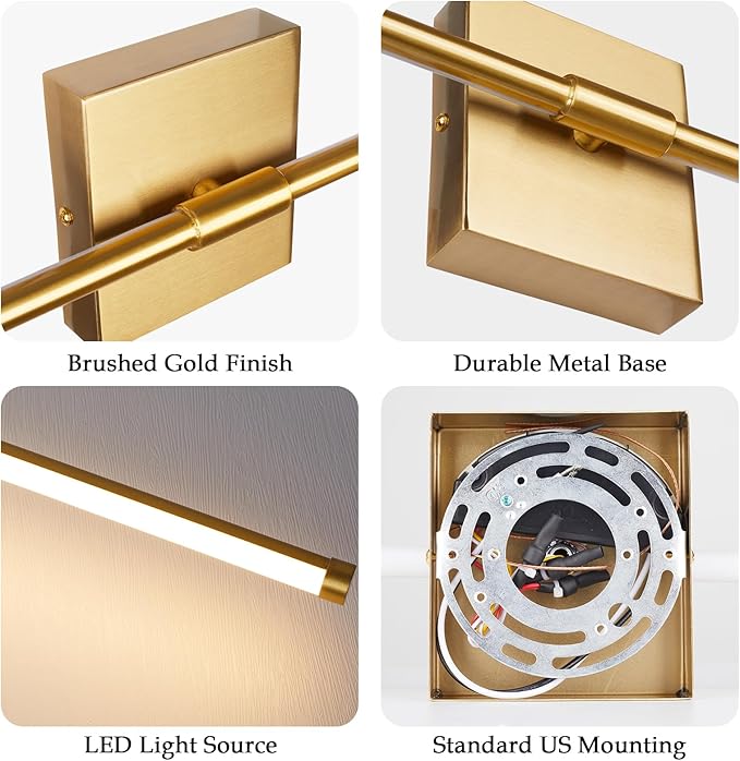 LED Wall Sconces with Remote Control, Dimmable Wall Sconces Set of 2, 5 Colors 3000K-6500K & Dimmable, Hardwire Wall Light with Timer & Night Light, LED Gold Wall Lamps for Living Room, Bedroom - Bloomnest