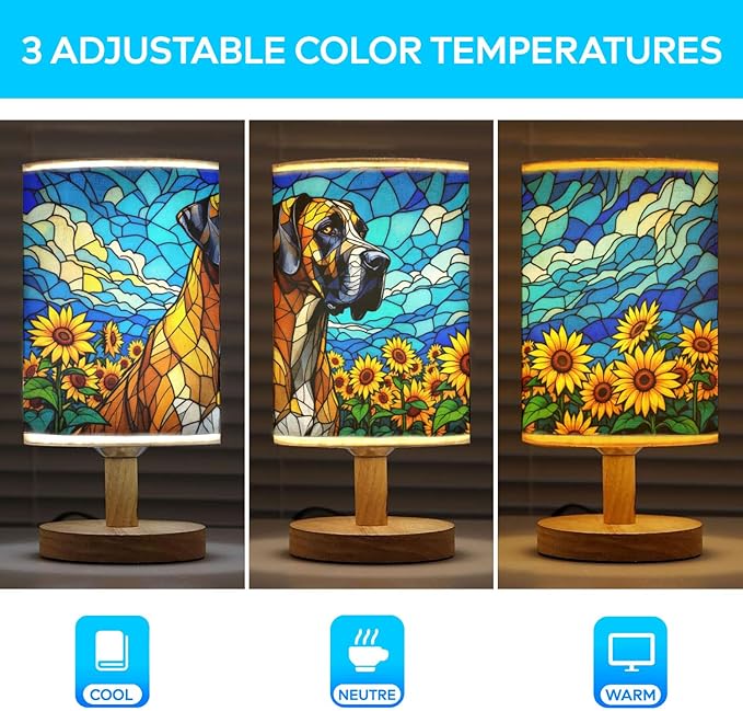 Great Dane Table Lamp LED 3-Color Pressed Bedside, Dog Shade Lamp with Wood Base for Bedroom Living Room Desk Office - Bloomnest