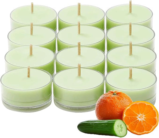PartyLite Set of 12 Tea Lights Candles, Cucumber & Clementine Scent, Aromatherapy Scented Candles Gift Set, Up to 4 to 6 Hours Burn Time - Bloomnest