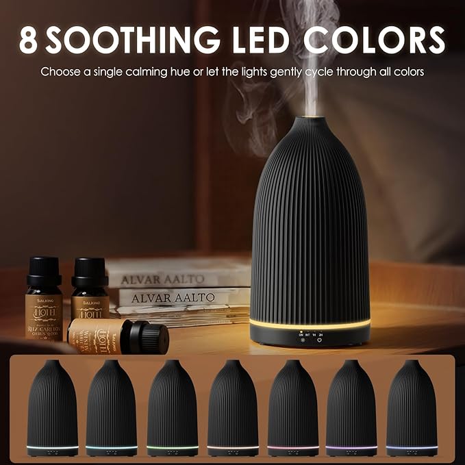 SALKING Essential Oil Diffuser, 100ml Aromatherapy Diffusers with Adjustable Mist Mode Timer Setting, Ultrasonic Diffusers for Essential Oils, 8 LED Colors, for Office Home (Black) - Bloomnest