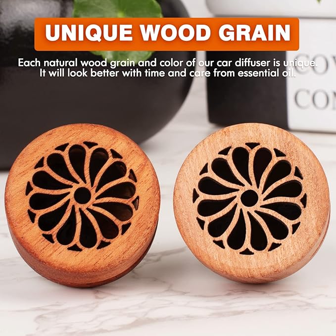 Essential Oil Car Diffuser, 2 PCS Elegant Car Aromatherapy Wood Diffuser with Vent Clip - Bloomnest