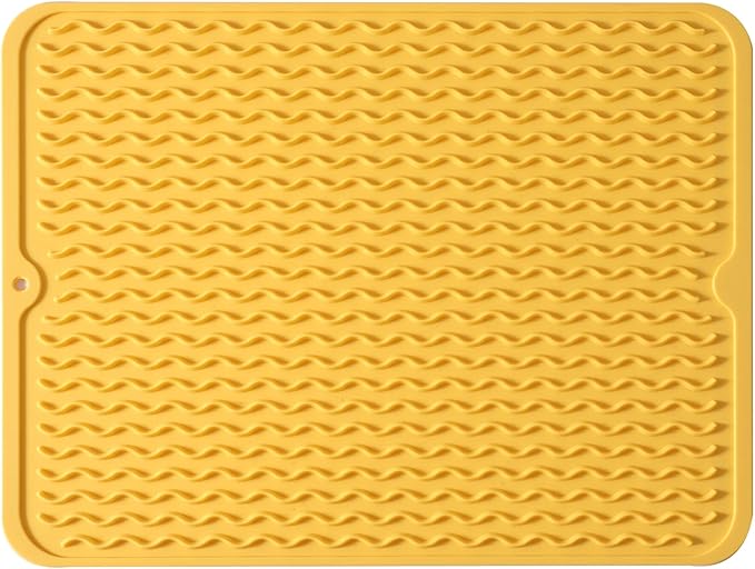 Silicone Dish Drying Mat for Multiple Usage,Easy clean,Eco-friendly,Heat-resistant Silicone Mat for Kitchen Counter or Sink,Refrigerator or drawer liner Yellow L 16 inches x 12 inches - Bloomnest