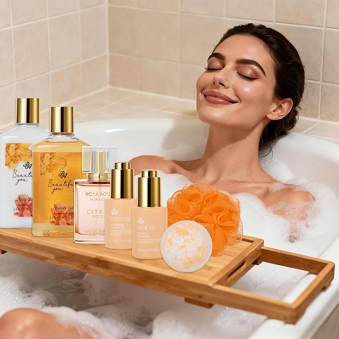 Valentines Day Gifts Basket for Women, 35 Pcs Spa Gift Basket, Face Skin Care Set, Bath and Body Kit, Relaxation Gift, Necklace, Face Cream, Christmas, Birthday, Valentines, Mother's Day