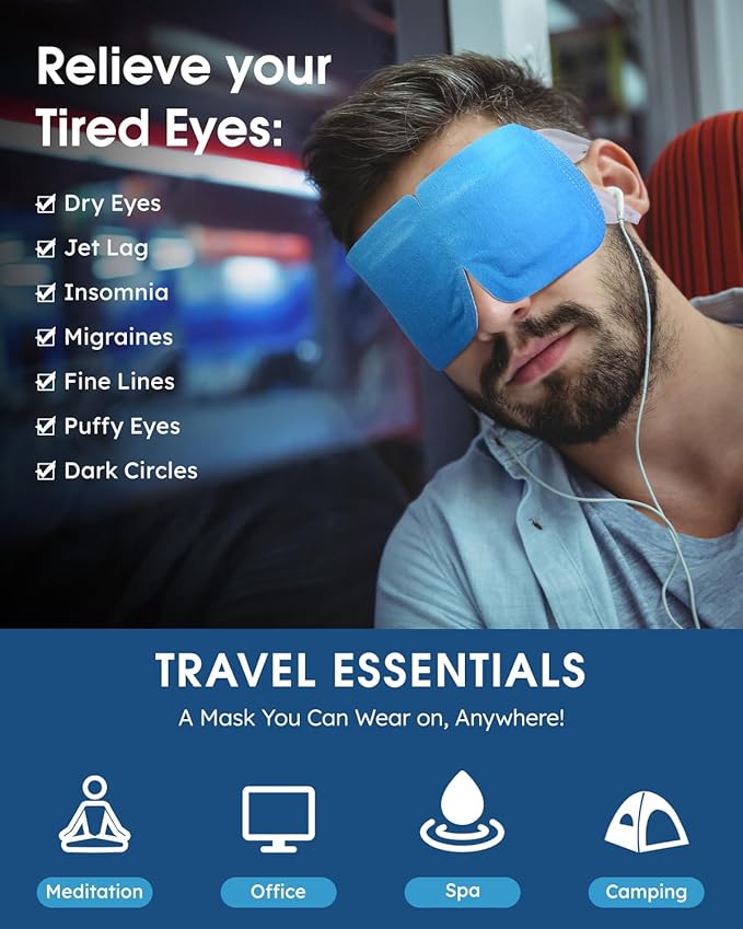 20 Packs Steam Eye Masks for Dry Eyes, Warm Compress Relief for Eye Fatigue & Puffiness, Sleep Heated Eye Mask, Disposable Travel Essentials, Spa Relaxation Gift Women, Party Favors Adults, Blueberry - Bloomnest