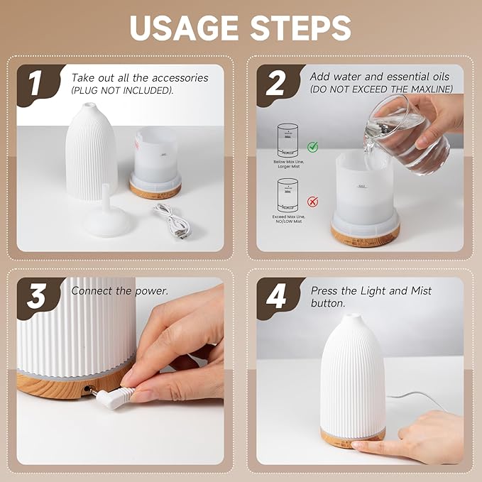 URPOWER 100ML Essential Oil Diffusers for Home with 7 LED Color Changing Lights, Timer & Auto-Off Ultrasonic Aromatherapy Diffuser Cool Mist Humidifer Scent Diffuser for Bedroom, Office, Yoga - Bloomnest