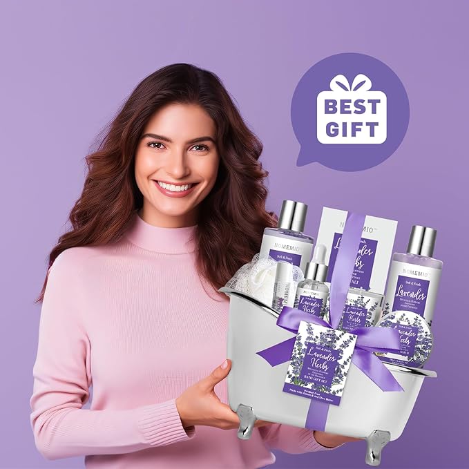 Valentine's Day Gift for Women, Spa Gift Basket for Women, 8pcs Lavender Spa Kit Set with Body Wash, Bubble Bath, Scrub, Bath & Beauty Skin Care Gift Sets, Christmas Gifts Set for Women, Her, Mom - Bloomnest