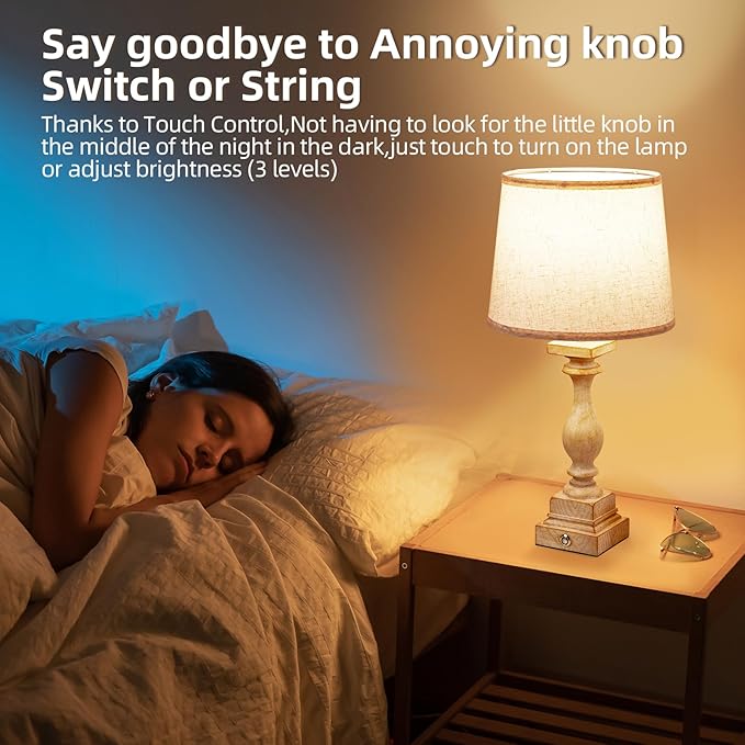 Touch Lamps for Bedroom Set of 2,Bed-Side Table Lamps with 2 USB Ports, Bedroom Lamps with 3-Way Dimmable,23" Tall Table Lamps for Living Room/Night-Stand, Bonus 2 Bulbs - Bloomnest