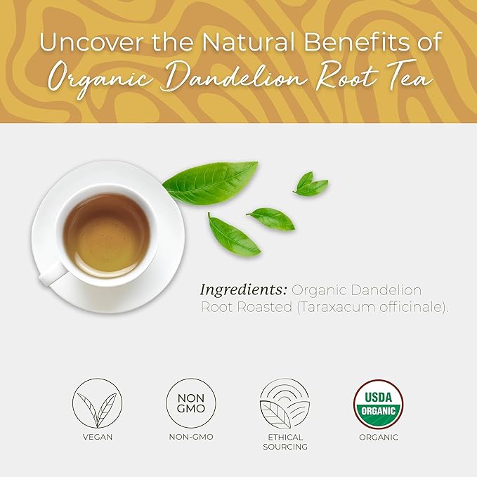Starwest Botanicals Organic Dandelion Root Tea - Cleansing Herbal Tea, Caffeine Free, Natural Elimination Support, String Free Sachets, USDA Organic Dandelion Root Roasted, Non GMO - 20 Tea Bags - Bloomnest