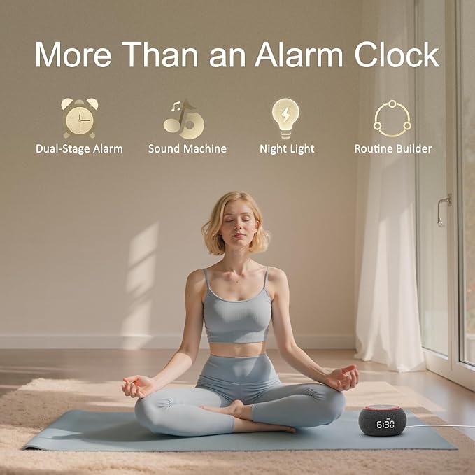 Hotmoon Alarm Clock with Sound Machine, Luna Pro Dual-Stage Alarm, 507 Sounds for Sleep, Smart Light & Timer, Pink Green Brown White Noise Machine for Sleeping Adult Office Privacy Gift, Plug in - Bloomnest