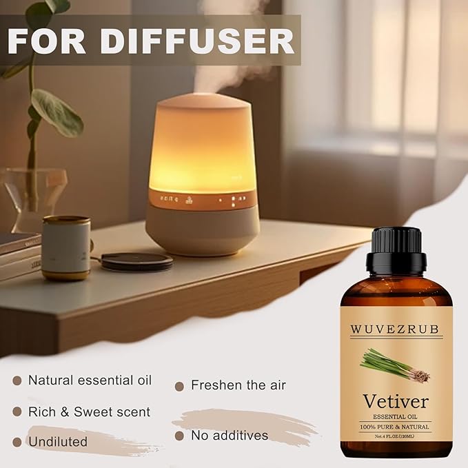 Vetiver Essential Oil, 120ML Pure and Natural for Aromatherapy Diffuser - 4 Fl Oz - Bloomnest