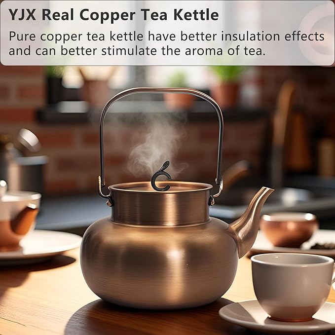 YJX Pure Copper Tea Kettle For Stovetop, Chinese Style Non-Coating Teapot with Stainless Steel Tea Ball For Loose Tea, Solid Tea Pot (1600ml) - Bloomnest