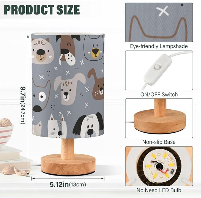 Yuiboo Bedside Lamps Cute Dog Faces Gray Night Light Lamp Trendy Night Light for Kids Home Office lampara de Noche para - Bloomnest