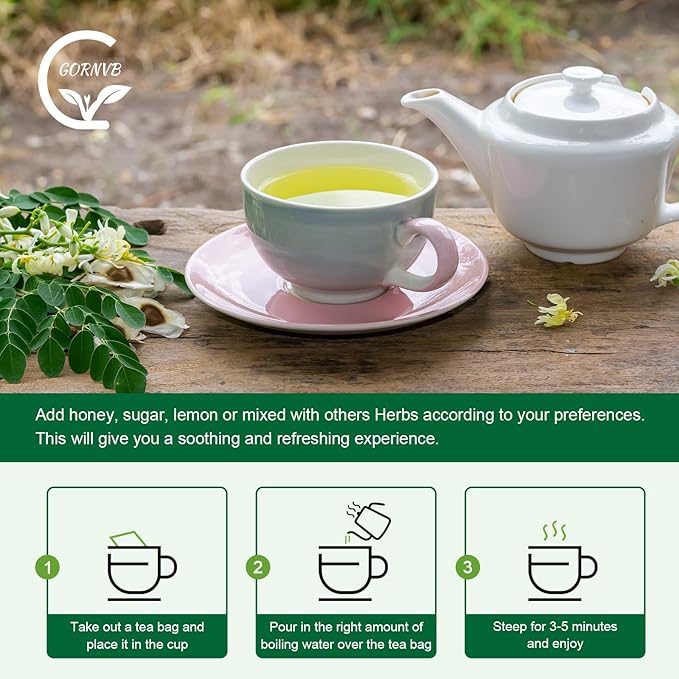 Moringa Tea Bags | 100% Pure Moringa Leaf Tea | Antioxidant-Rich, Caffeine-Free Herbal Tea | Supports Immunity, Energy & Digestion, 40 Count | Gluten-Free, Non-GMO - Bloomnest