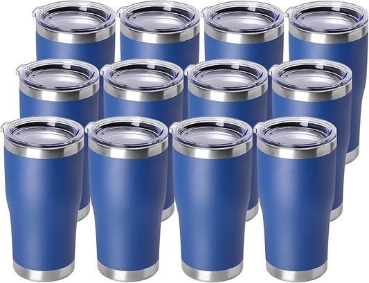 DOMICARE 20oz Tumbler with Lid Stainless Steel Tumblers Bulk, Double Wall Vacuum Insulated Coffee Travel Mug Powder Coated Tumbler, 12 Count (Pack of 1) Dark Blue