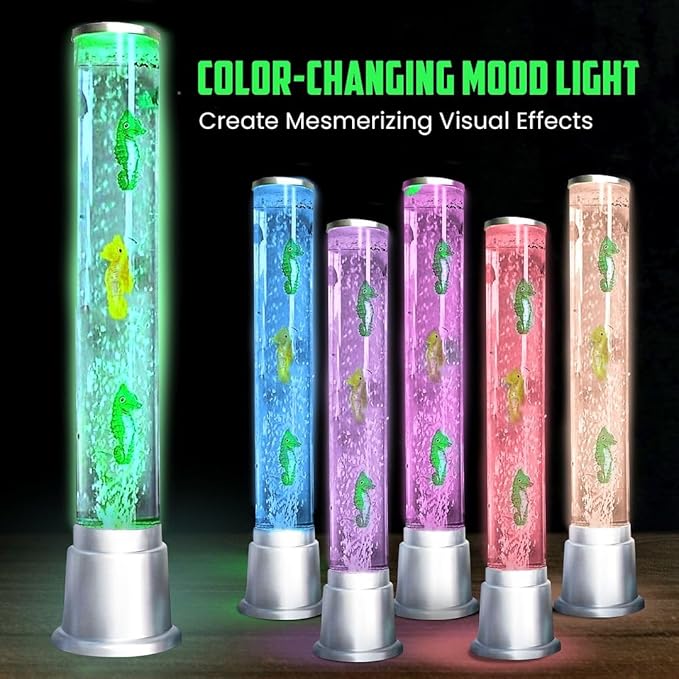 Shop LC Seahorse Bubble Lights Lamp with 6LED Automatic Color Changing Night Light with Moving Fake Fish Tank Tower Sensory Tubes Fish Lamp for Home Decorations Christmas Gifts 1.9FT - Bloomnest