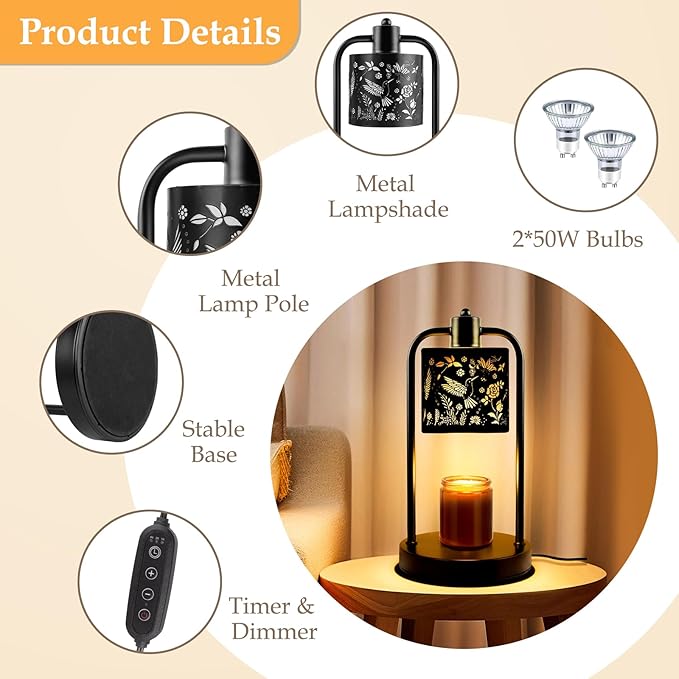 Candle Warmer Lamp Electric with Timer: Wax Melts for Warmer Yankee Candles Large - Dimmable Candle Warmer for Birthday Christmas Gift Bedroom Home Decor - Bloomnest