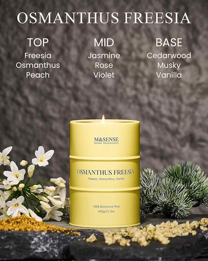M&SENSE Osmanthus Freesia Scented Candles Large, Natural Soy Candles 21.2oz 120 Hour Slow Burning,Aromatherapy Candle for Stress Relief Meditation Relaxing - Bloomnest