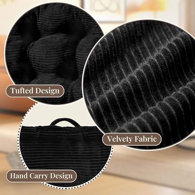 Wellsin Square Floor Pillows for Adults Kids - Meditation Floor Pillow Seating Cushion - Tufted Floor Cushion with Shredded Foam & Velvet Cover, 2 Pack, 20x20 Inch, Black - Bloomnest