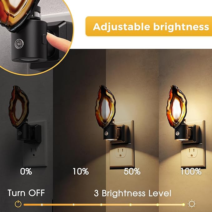 L LOHAS LED Night Light, Night Lights Plug into Wall, Agate Nightlight Rotating, Dimmable Nightlights Plug in with Light Sensor, Soft White Nightlights for Bathroom Bedroom Hallway, 2 Pack(Red) - Bloomnest