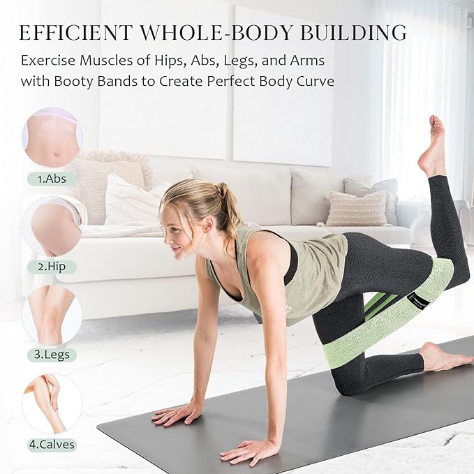 Wide Fabric Resistance Bands for Working Out, 3 Level Non-Slip Exercise Booty Bands for Women & Men Leg and Glutes with Hair Ties and Tape Measure - for Home Gym Workout, Yoga, Pilates - Bloomnest