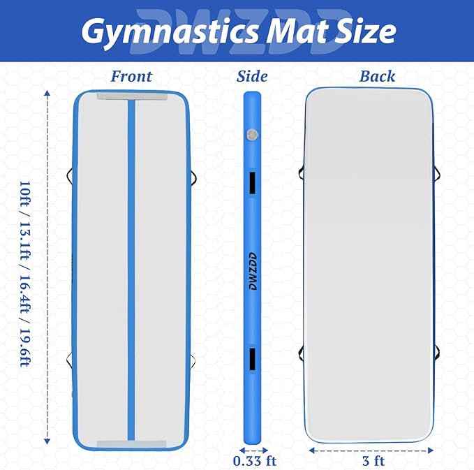 Dwzdd Gymnastics Air Mat 10ft/13ft/16ft/20ft Tumbling Mat Inflatable Gymnastics Tumble Track for Home/Gym/Training/Cheerleading/Water with Electric Pump