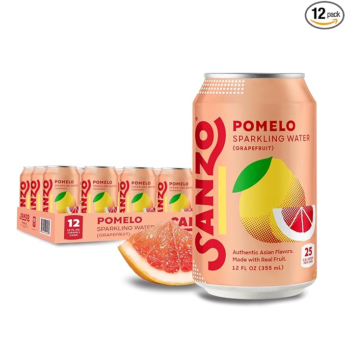 Sanzo Flavored Sparkling Water - Pomelo Grapefruit Seltzer - Low Calorie Low Sugar - Craft Asian Drinks - Vegan Gluten Free Carbonated Flavored Water - Fizzy Bubbly Healthy Drinks - 12oz, 12 Pack - Bloomnest